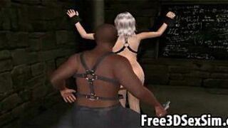 Sexy 3D cartoon hottie in bondage with an ebony stud porn video